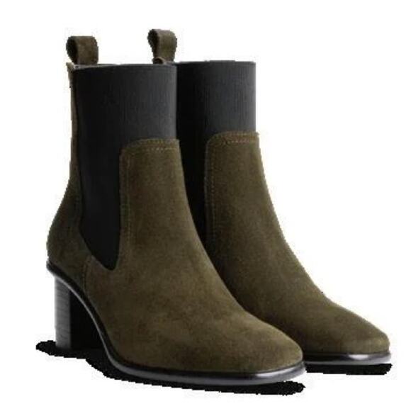 Portland Leather Co Patina Green Suede Leather Chelsea Pull On Heeled Boots 7 - Picture 1 of 8